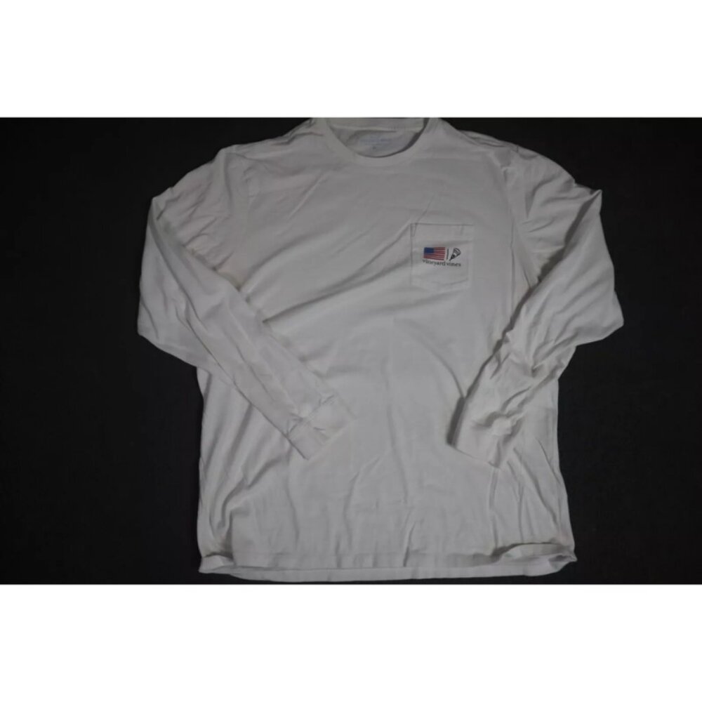 Vineyard Vines Shirt Mens XL White USA Flag La Crosse Spell Out Logo Graphic